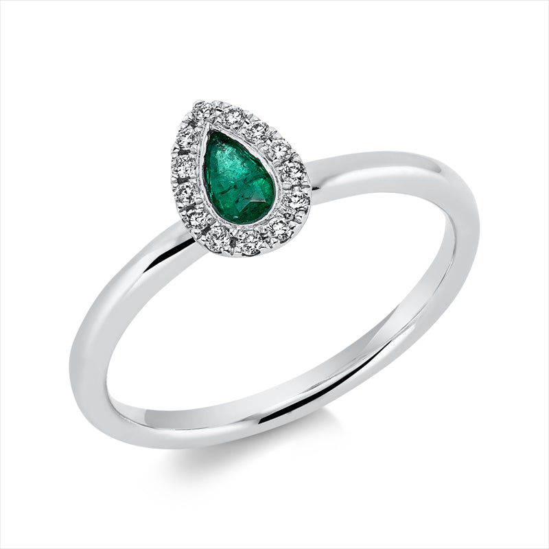 Ring mit Smaragd  aus 750/-18 Karat Weißgold mit 13 Diamanten 0