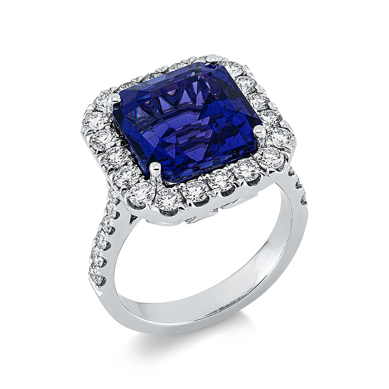 Ring mit Tansanit  aus 750/-18 Karat Weißgold mit 34 Diamanten 1