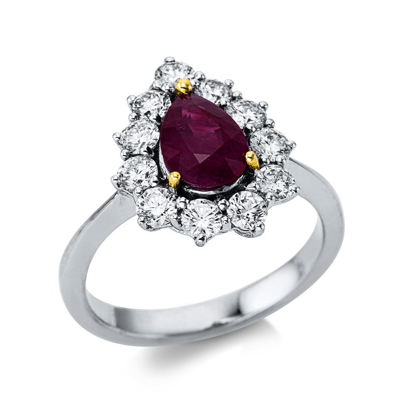 Ring mit Rubin  aus 750/-18 Karat Weißgold / Gelbgold mit 11 Diamanten 0