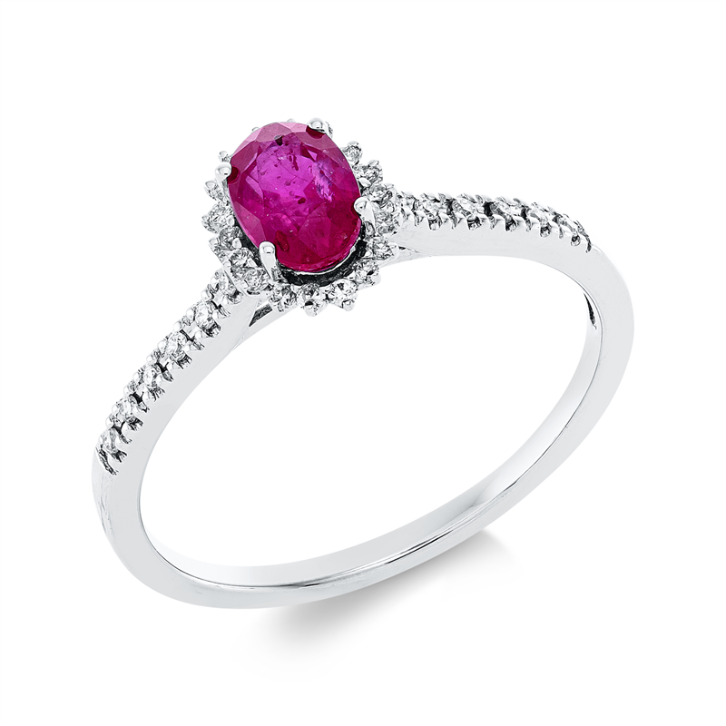 Ring mit Rubin  aus 750/-18 Karat Weißgold mit 30 Diamanten 0