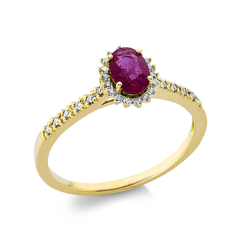 Ring mit Rubin  aus 750/-18 Karat Gelbgold mit 30 Diamanten 0