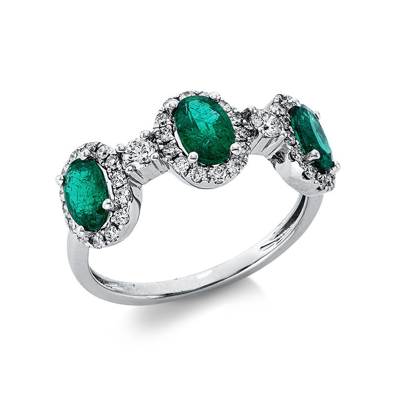 Ring mit Smaragd  aus 750/-18 Karat Weißgold mit 44 Diamanten 0