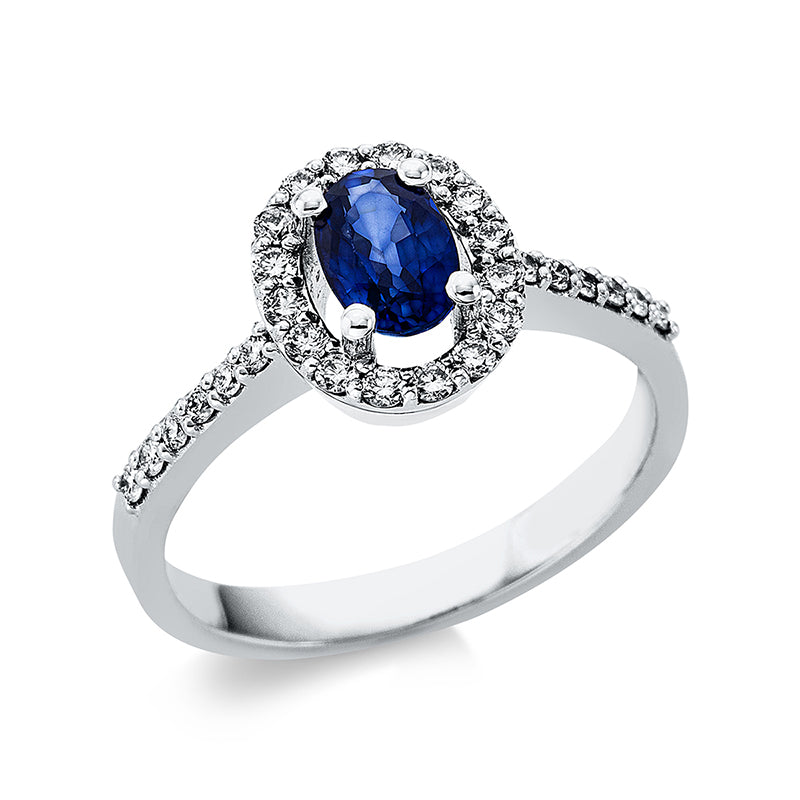 Ring mit Saphir  aus 750/-18 Karat Weißgold mit 28 Diamanten 0