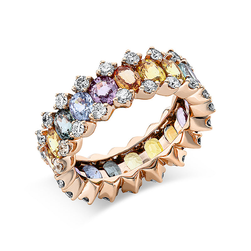 Ring mit Saphir  aus 750/-18 Karat Rotgold mit 38 Diamanten 1