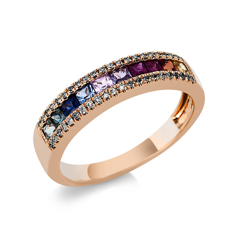 Ring mit Saphir  aus 750/-18 Karat Rotgold mit 44 Diamanten 0