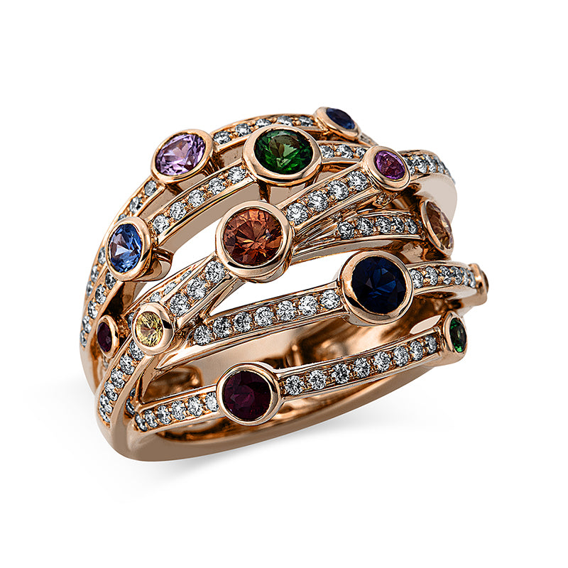 Ring mit Saphir  aus 750/-18 Karat Rotgold mit 109 Diamanten 0
