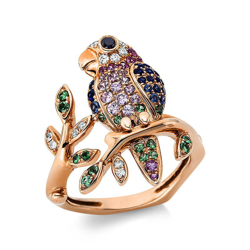 Ring mit Saphir  aus 750/-18 Karat Rotgold mit 14 Diamanten 0