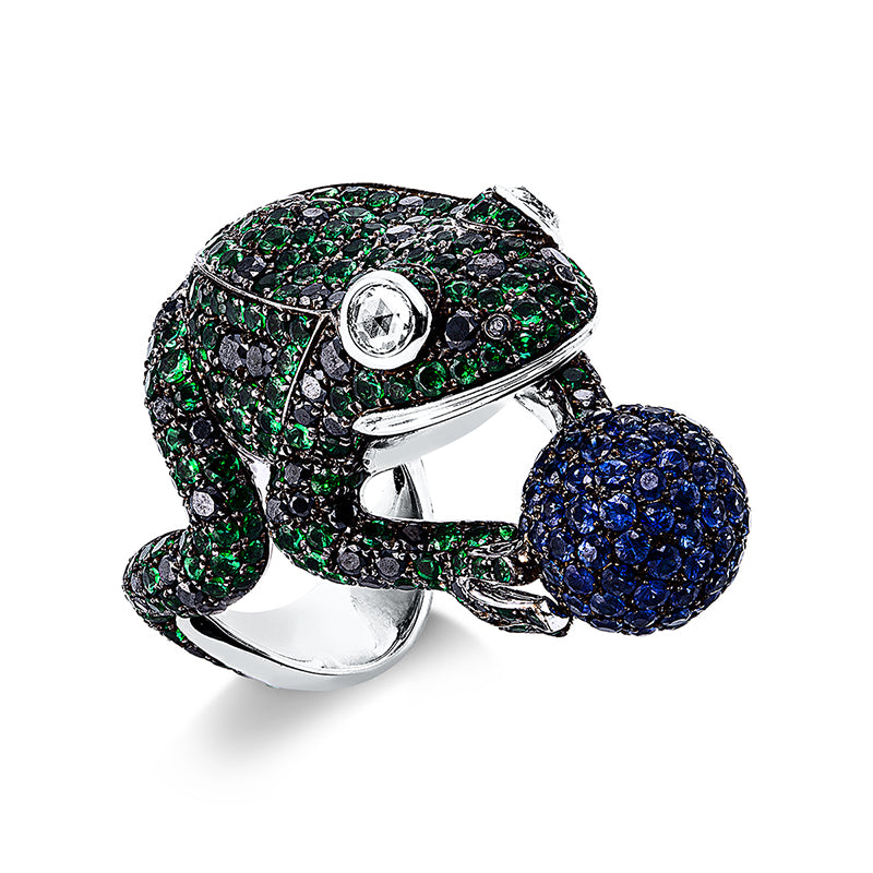 Ring mit Farbstein  aus 750/-18 Karat Weißgold mit 95 Diamanten 2