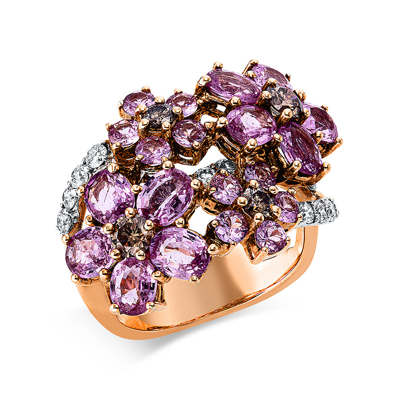 Ring mit Saphir  aus 750/-18 Karat Rotgold / Weißgold mit 21 Diamanten 1