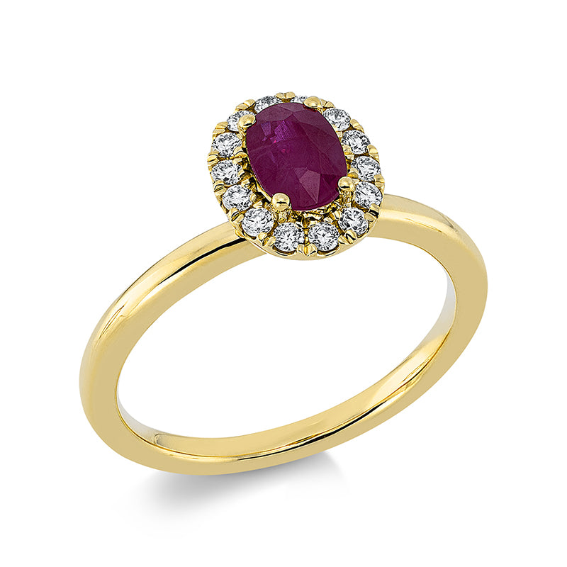 Ring mit Rubin  aus 750/-18 Karat Gelbgold mit 14 Diamanten 0