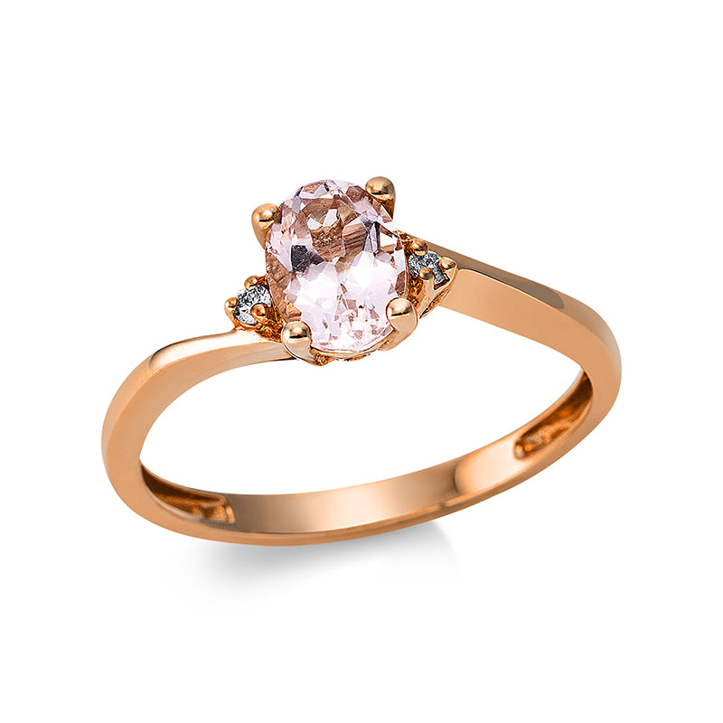 Ring mit Morganit  aus 585/-14 Karat Rotgold mit 2 Diamanten 0