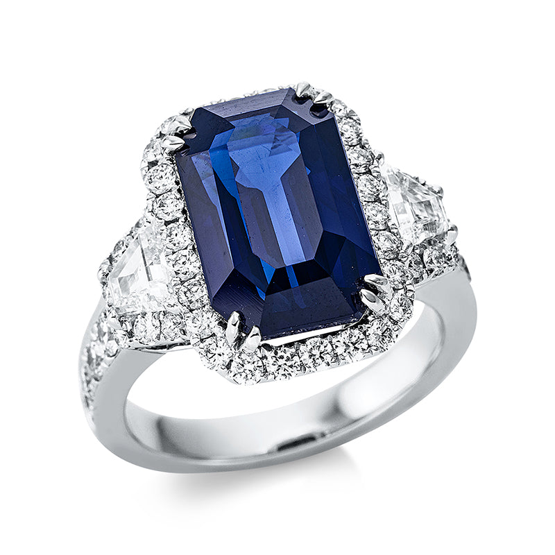 Ring mit Saphir  aus 750/-18 Karat Weißgold mit 52 Diamanten 1