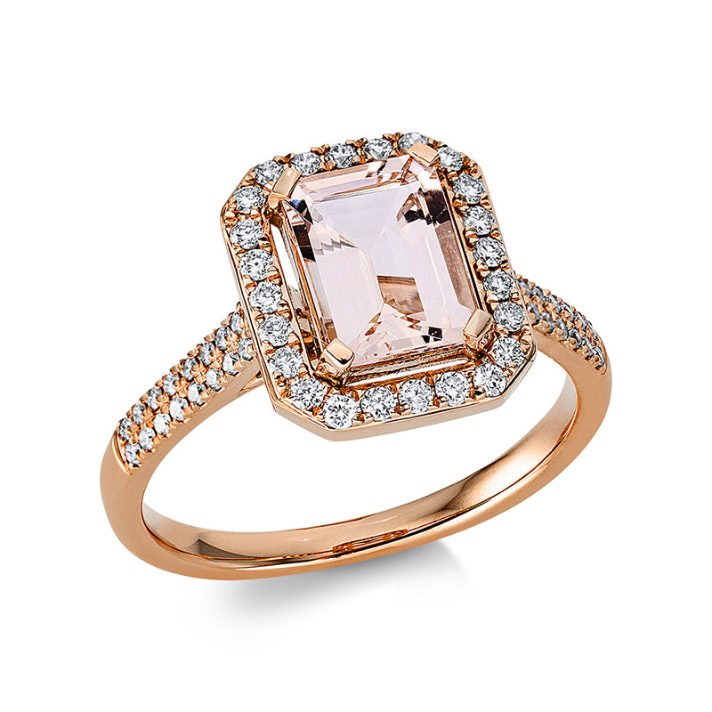 Ring mit Morganit  aus 750/-18 Karat Rotgold mit 56 Diamanten 0