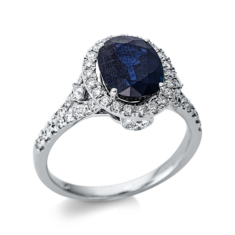 Ring mit Saphir  aus 750/-18 Karat Weißgold mit 52 Diamanten 0