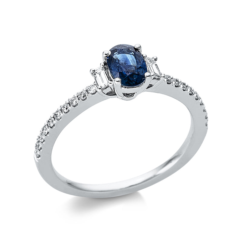 Ring mit Saphir  aus 750/-18 Karat Weißgold mit 22 Diamanten 0