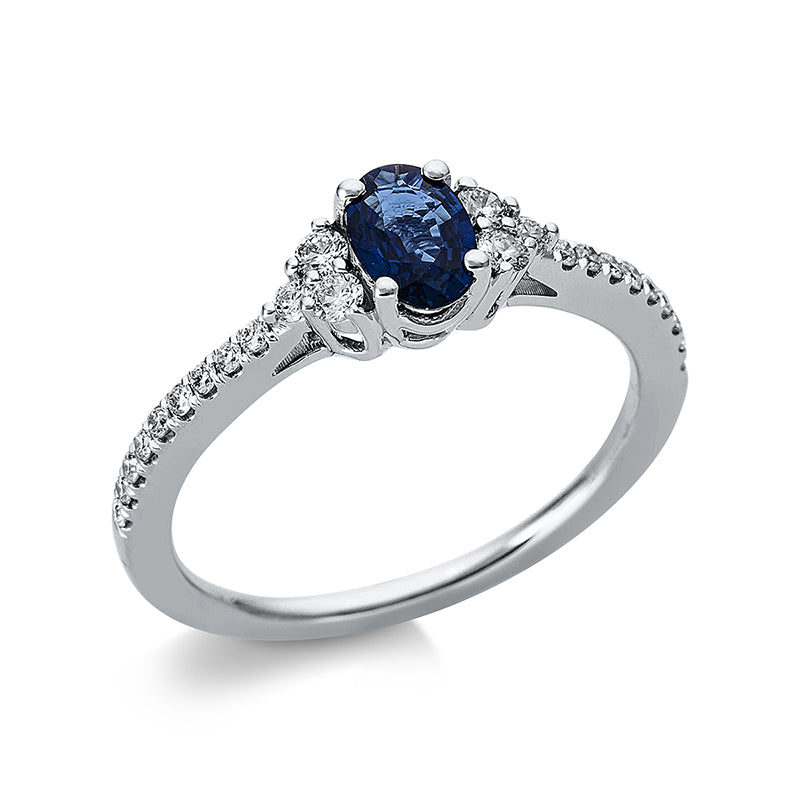 Ring mit Saphir  aus 750/-18 Karat Weißgold mit 24 Diamanten 0