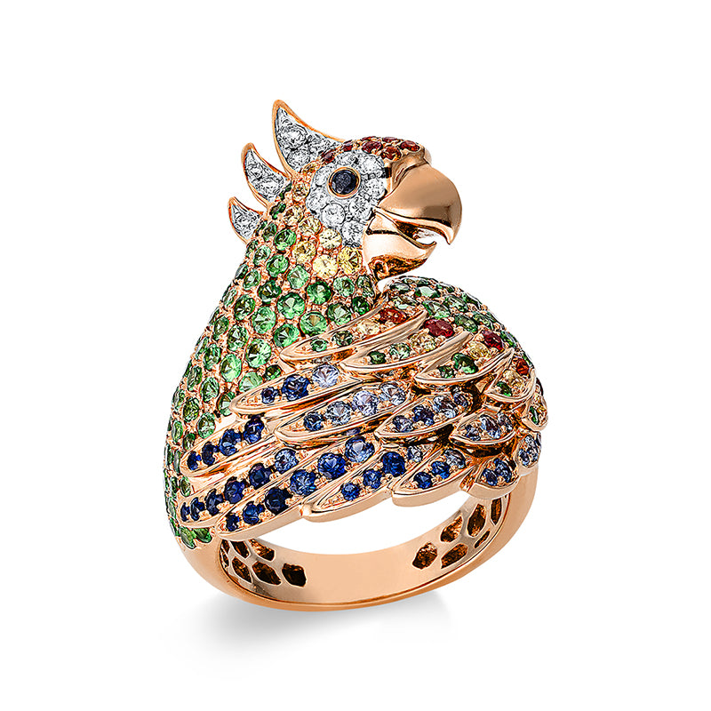 Ring mit Tsavorith  aus 750/-18 Karat Rotgold / Weißgold mit 30 Diamanten 0