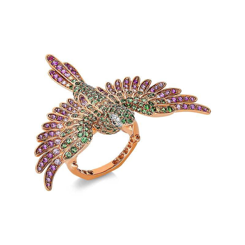 Ring mit Tsavorith  aus 750/-18 Karat Rotgold / Weißgold mit 14 Diamanten 0