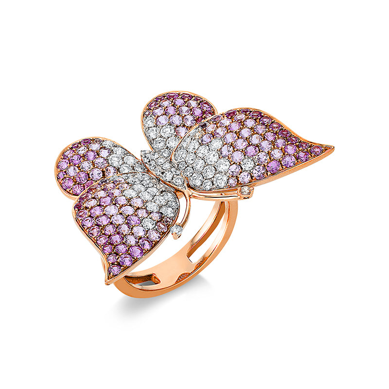 Ring mit Saphir  aus 750/-18 Karat Rotgold / Weißgold mit 61 Diamanten 0