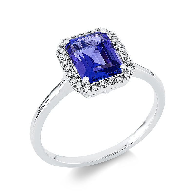 Ring mit Tansanit  aus 750/-18 Karat Weißgold mit 26 Diamanten 0