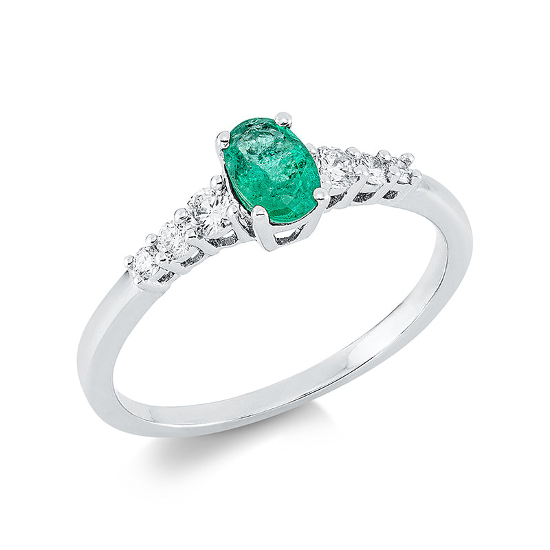 Ring mit Smaragd  aus 750/-18 Karat Weißgold mit 6 Diamanten 0