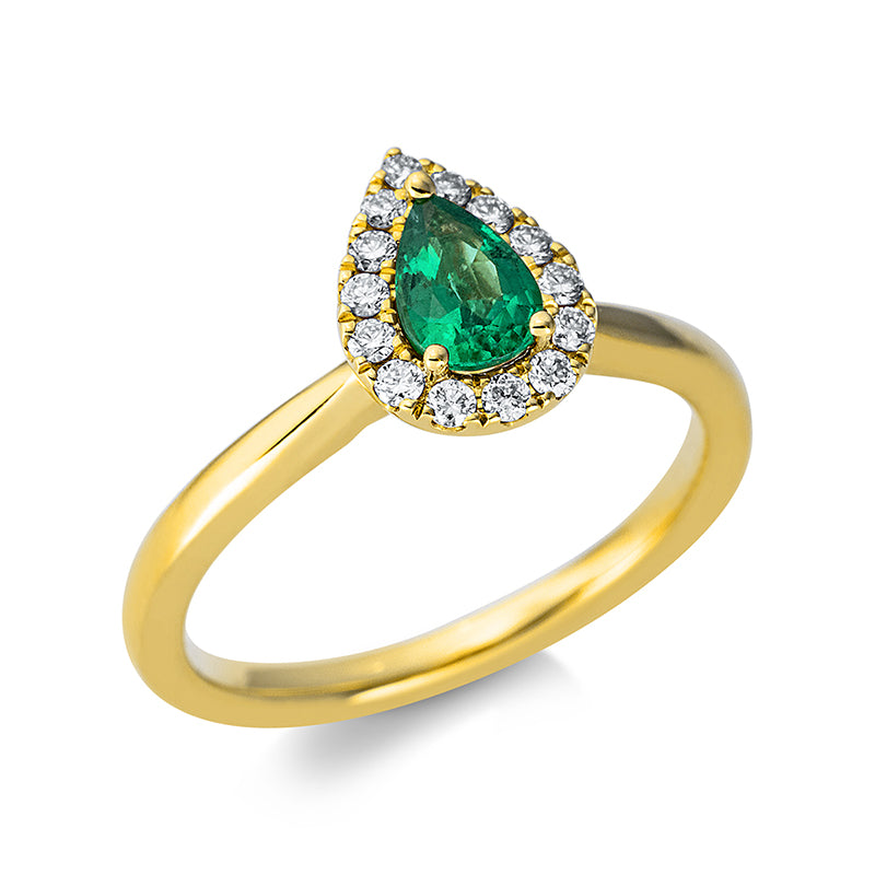 Ring mit Smaragd  aus 750/-18 Karat Gelbgold mit 14 Diamanten 0