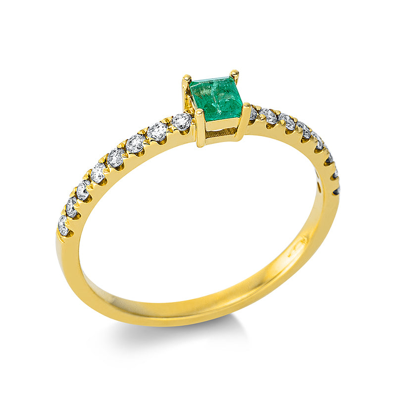 Ring mit Smaragd  aus 750/-18 Karat Gelbgold mit 16 Diamanten 0