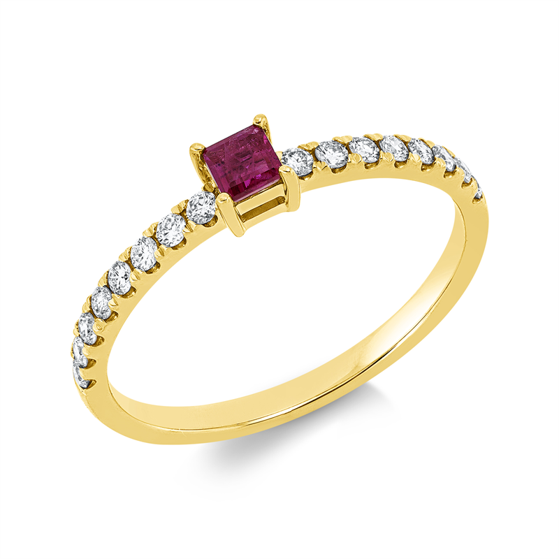 Ring mit Rubin  aus 750/-18 Karat Gelbgold mit 16 Diamanten 0