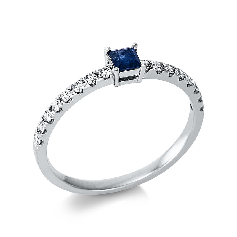 Ring mit Saphir  aus 750/-18 Karat Weißgold mit 16 Diamanten 0