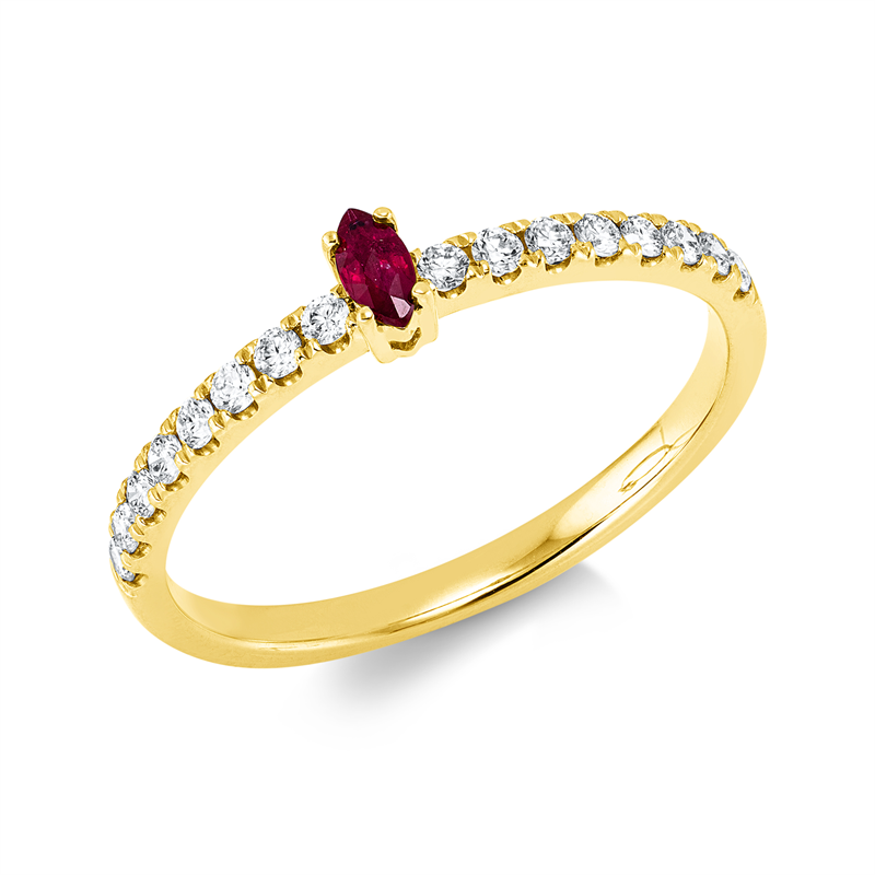 Ring mit Rubin  aus 750/-18 Karat Gelbgold mit 16 Diamanten 0
