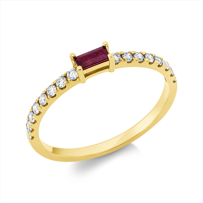 Ring mit Rubin  aus 750/-18 Karat Gelbgold mit 16 Diamanten 0