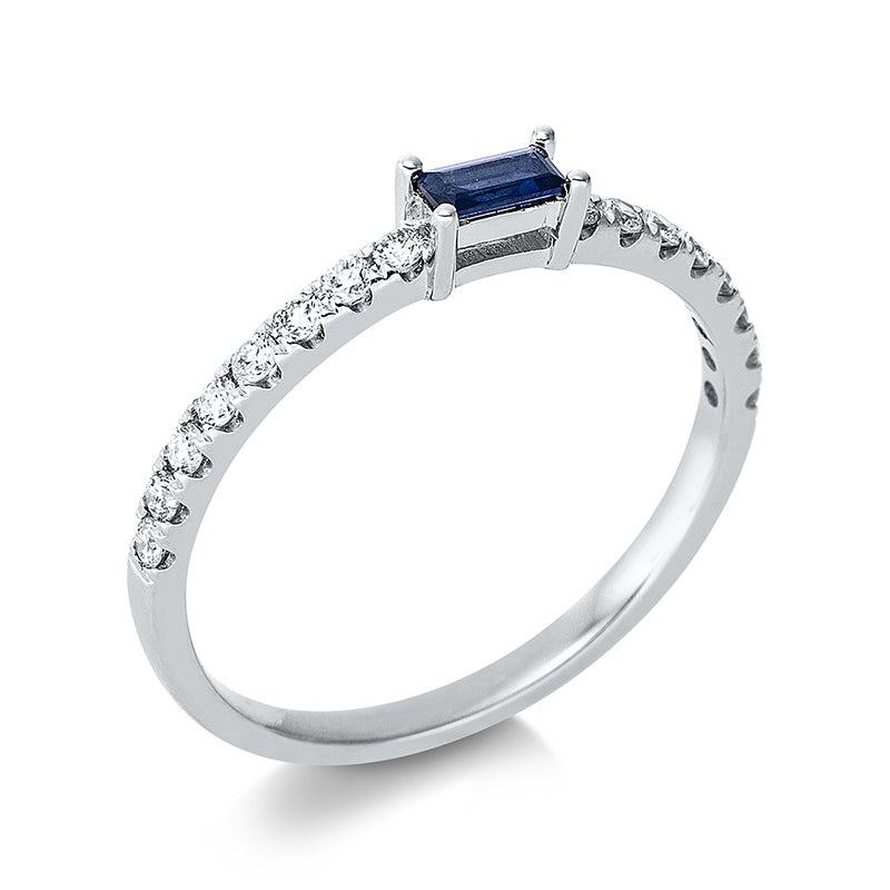 Ring mit Saphir  aus 750/-18 Karat Weißgold mit 16 Diamanten 0