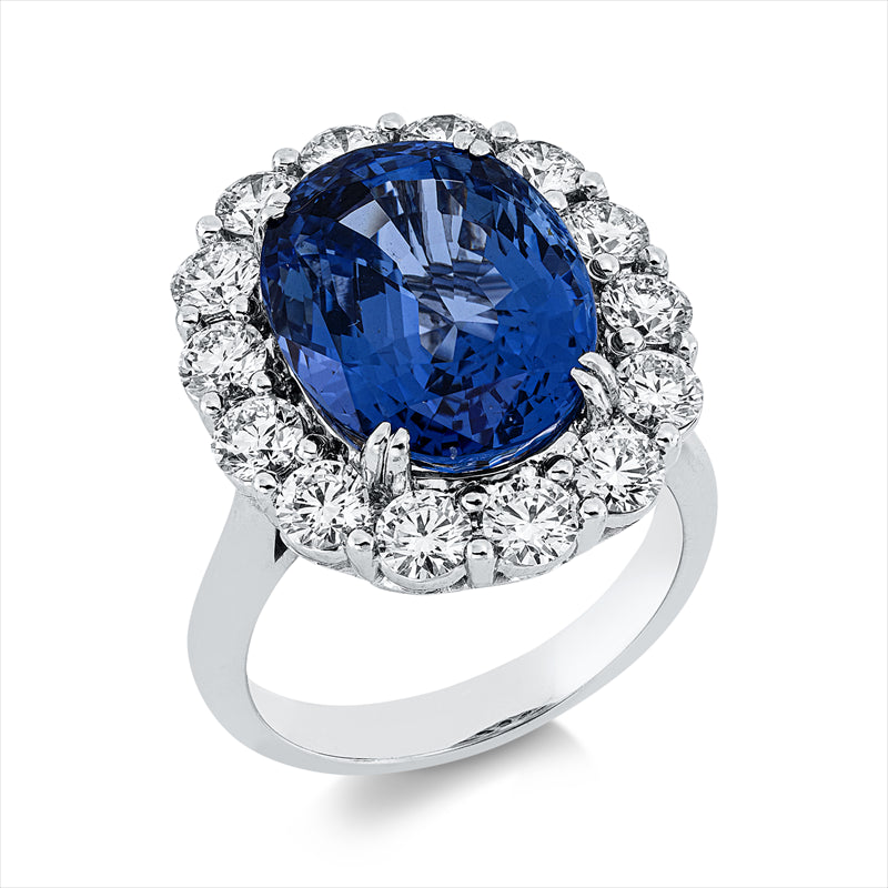 Ring mit Saphir  aus 750/-18 Karat Weißgold mit 88 Diamanten 2