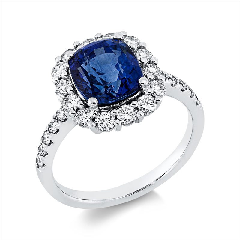 Ring mit Saphir  aus 750/-18 Karat Weißgold mit 24 Diamanten 0