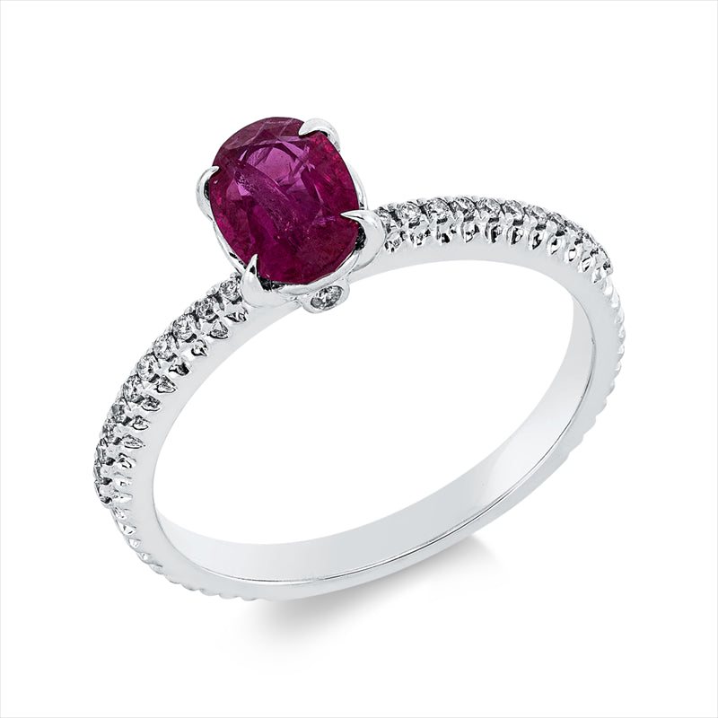 Ring mit Rubin  aus 750/-18 Karat Weißgold mit 26 Diamanten 0