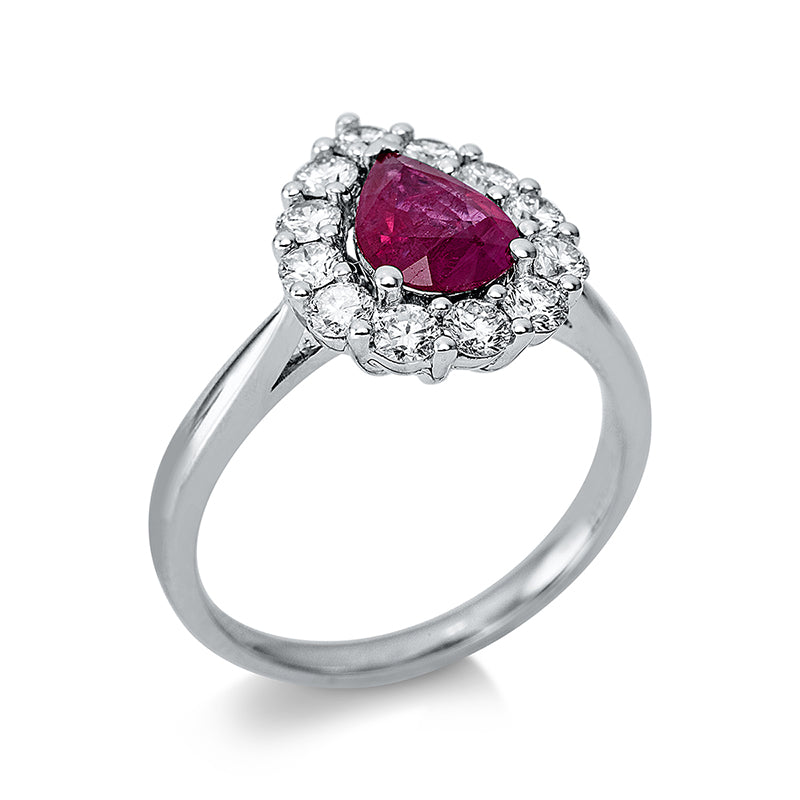 Ring mit Rubin  aus 750/-18 Karat Weißgold mit 12 Diamanten 0