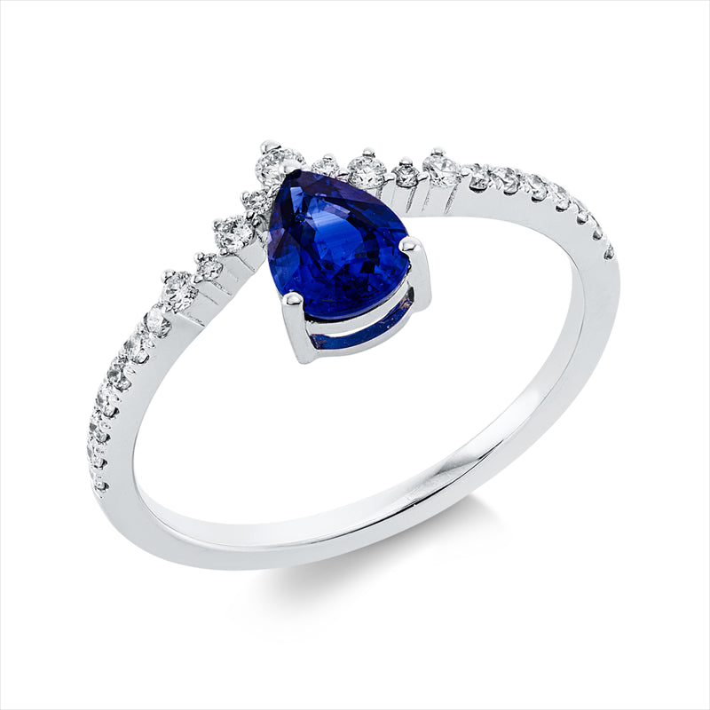 Ring mit Saphir  aus 750/-18 Karat Weißgold mit 23 Diamanten 0