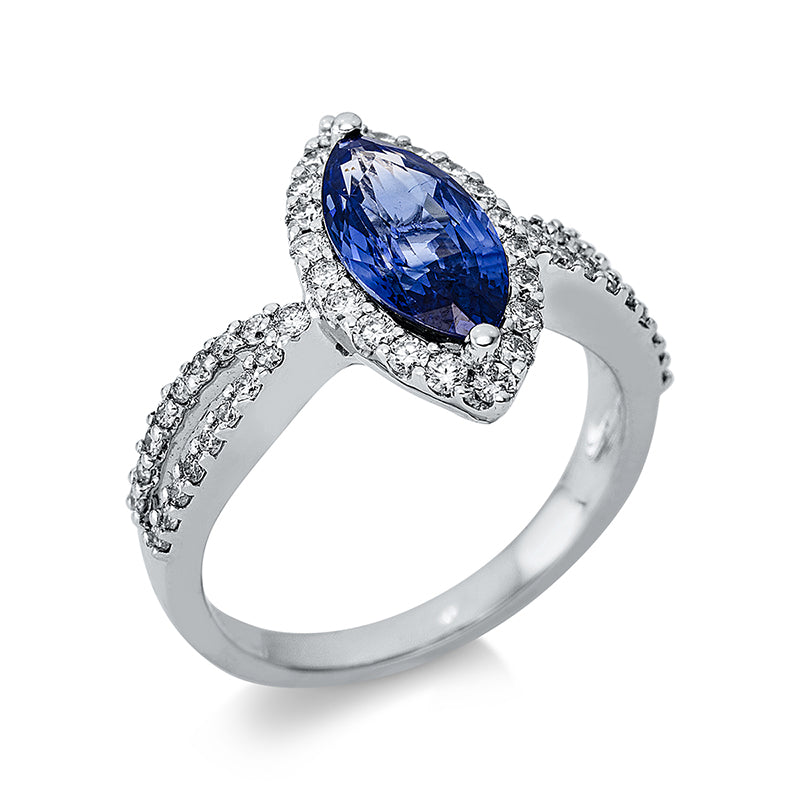 Ring mit Saphir  aus 750/-18 Karat Weißgold mit 54 Diamanten 0