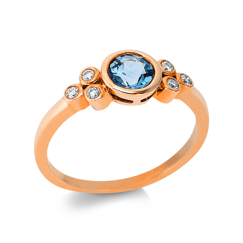 Ring mit Topas  aus 750/-18 Karat Rotgold mit 6 Diamanten 0