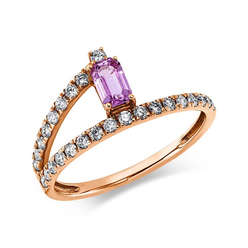 Ring mit Saphir  aus 750/-18 Karat Rotgold mit 26 Diamanten 0