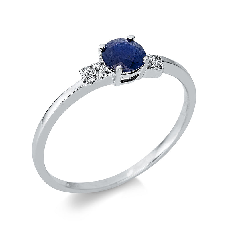Ring mit Saphir  aus 750/-18 Karat Weißgold mit 8 Diamanten 0