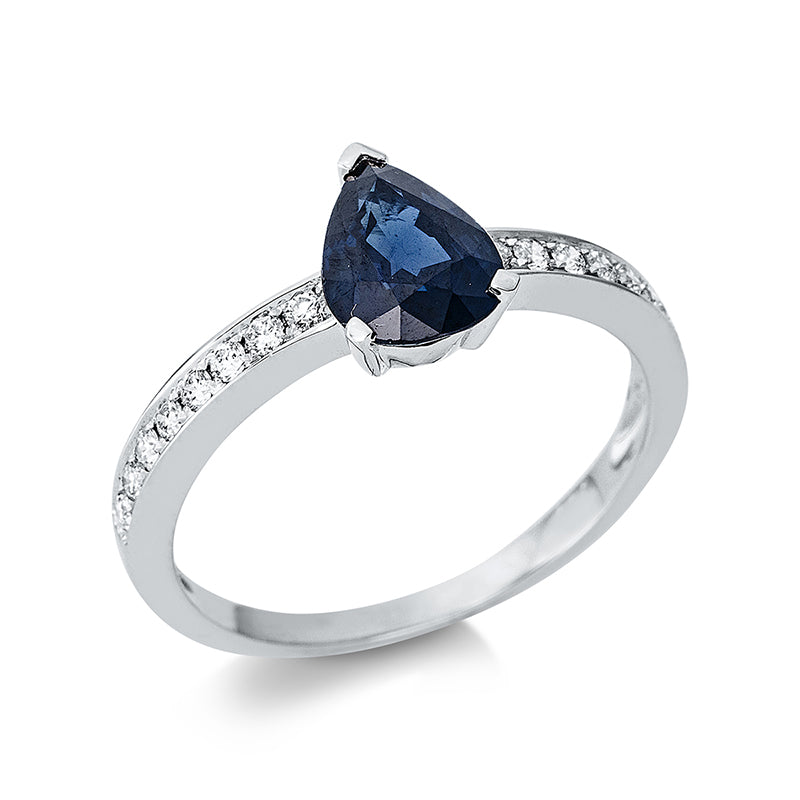 Ring mit Saphir  aus 750/-18 Karat Weißgold mit 16 Diamanten 0