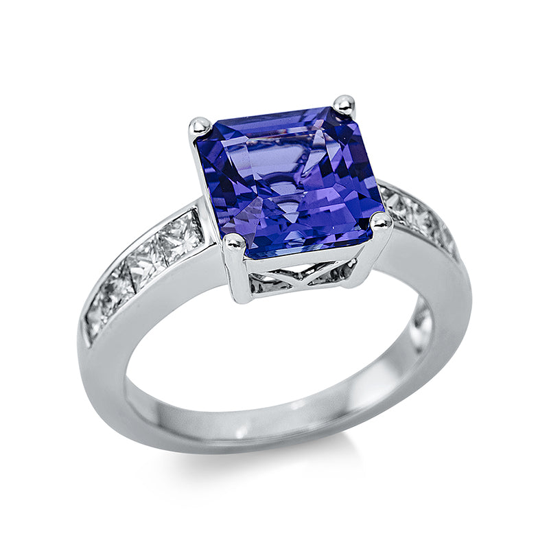 Ring mit Tansanit  aus 750/-18 Karat Weißgold mit 8 Diamanten 0