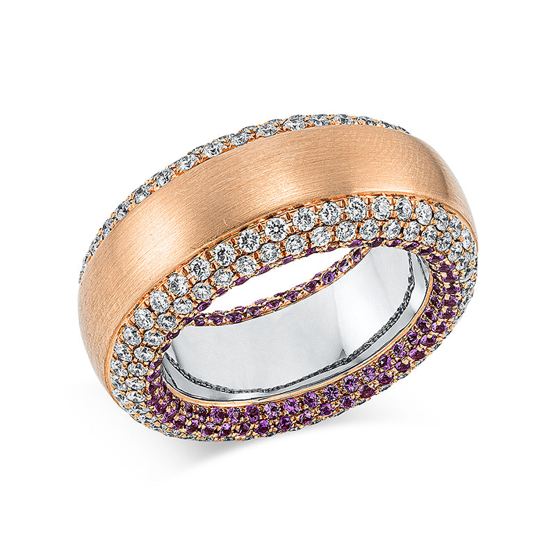 Ring mit Saphir  aus 750/-18 Karat Rotgold / Weißgold mit 172 Diamanten 1