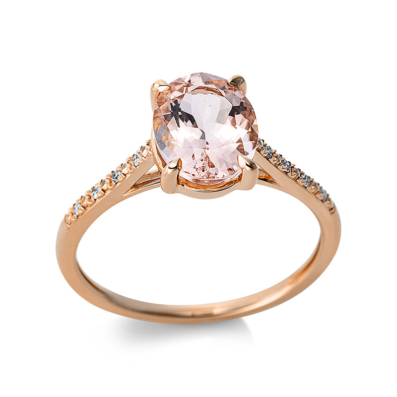 Ring mit Morganit  aus 585/-14 Karat Rotgold mit 8 Diamanten 0
