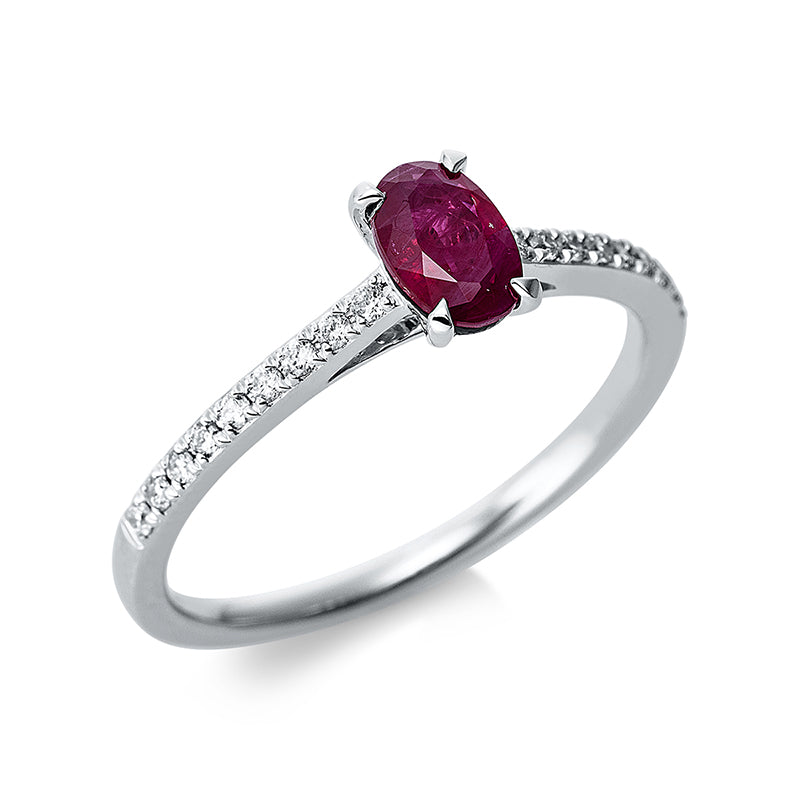 Ring mit Rubin  aus 750/-18 Karat Weißgold mit 18 Diamanten 0