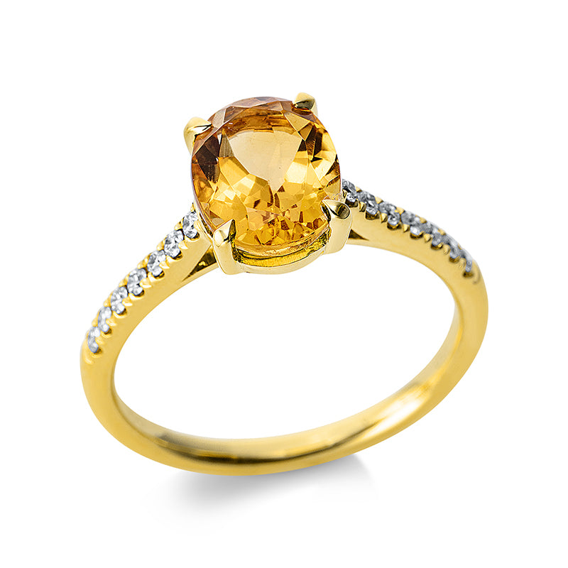 Ring mit Citrin  aus 750/-18 Karat Gelbgold mit 14 Diamanten 0