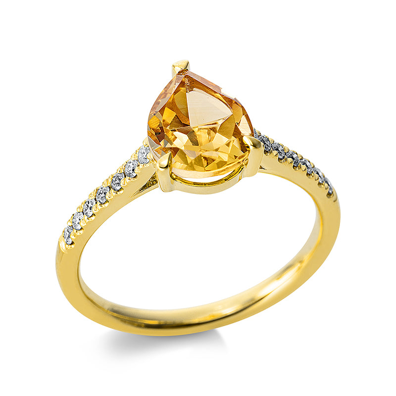 Ring mit Citrin  aus 750/-18 Karat Gelbgold mit 14 Diamanten 0