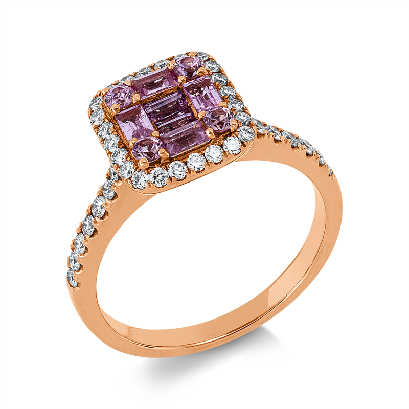 Ring mit Saphir  aus 750/-18 Karat Rotgold mit 38 Diamanten 0