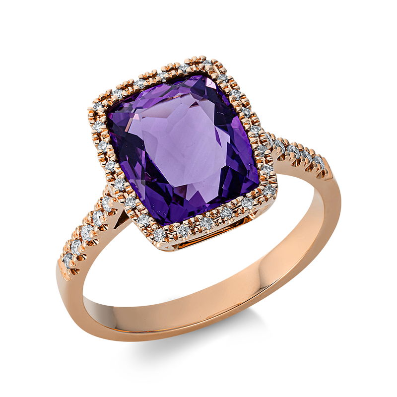 Ring mit Amethyst  aus 750/-18 Karat Rotgold mit 36 Diamanten 0